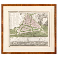 Antique Framed 1731 Color Engraving, Map of Rotterdam by Matthaus Seutter, "Roterodami"