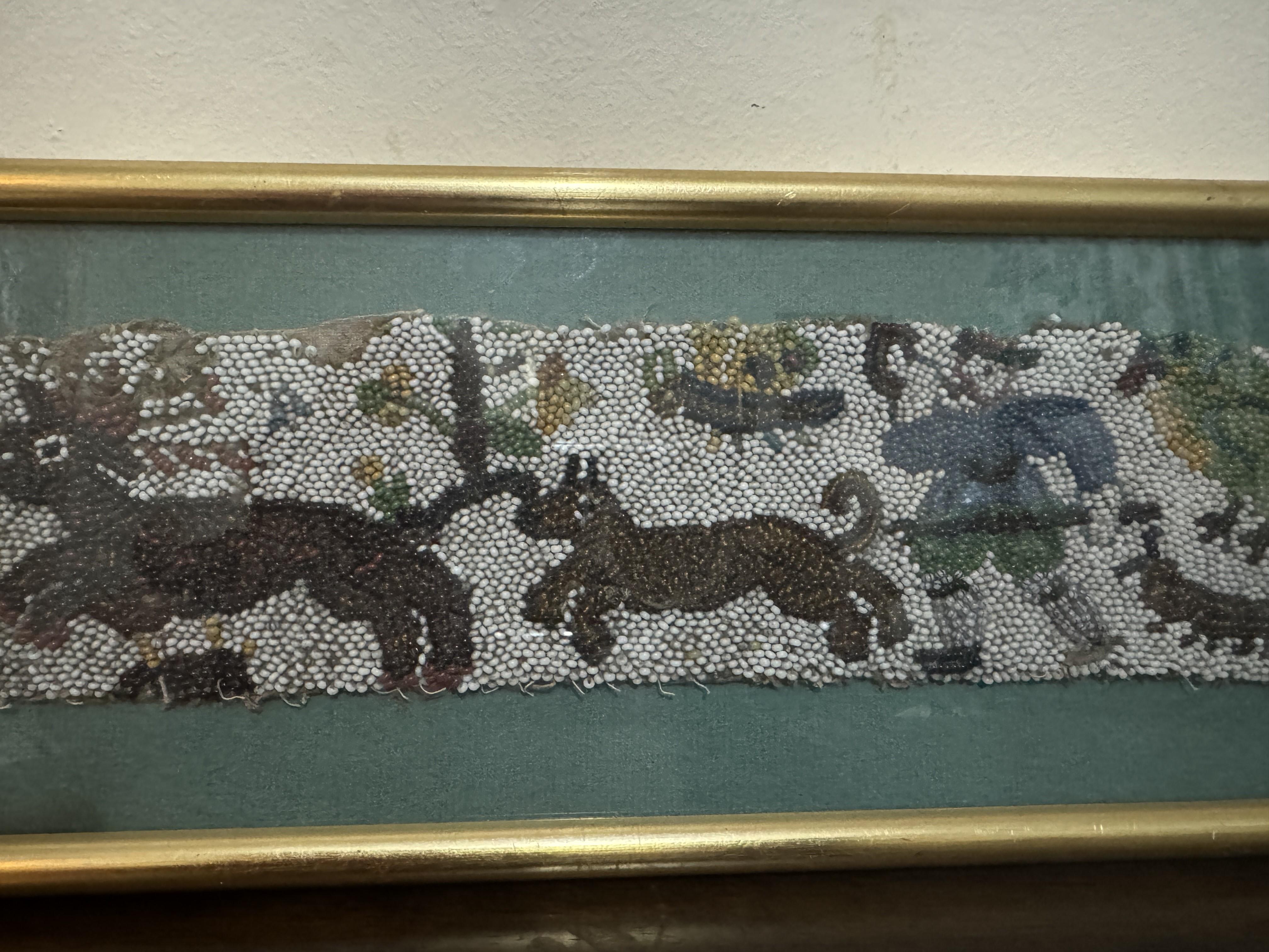 Charles II Framed 17th Century Beadwork Fragment - 'Royal Hunting' scene For Sale