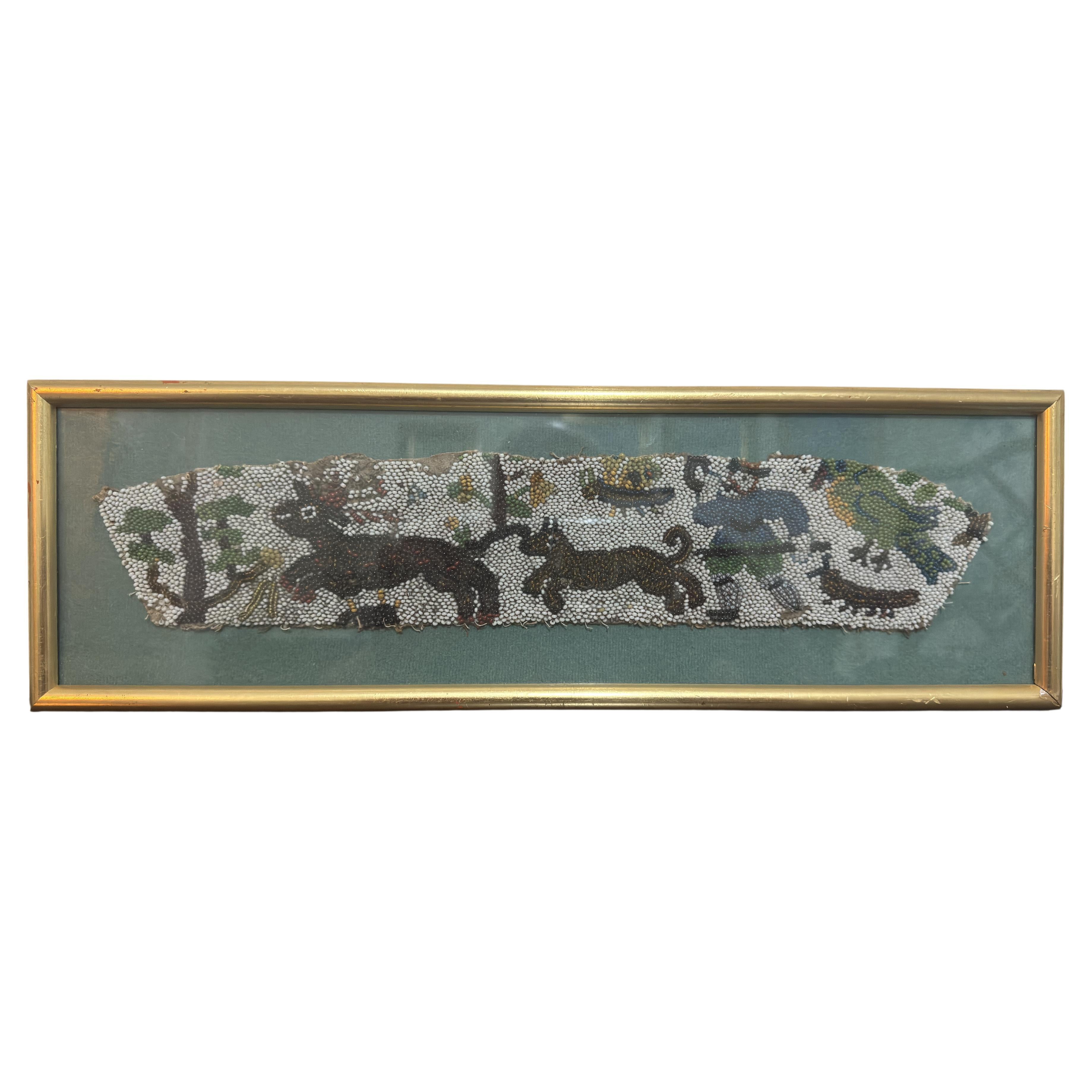 Framed 17th Century Beadwork Fragment - 'Royal Hunting' scene For Sale