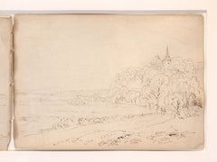 Framed 1816 Sketchbook Spread of Chateau and Nature Scene