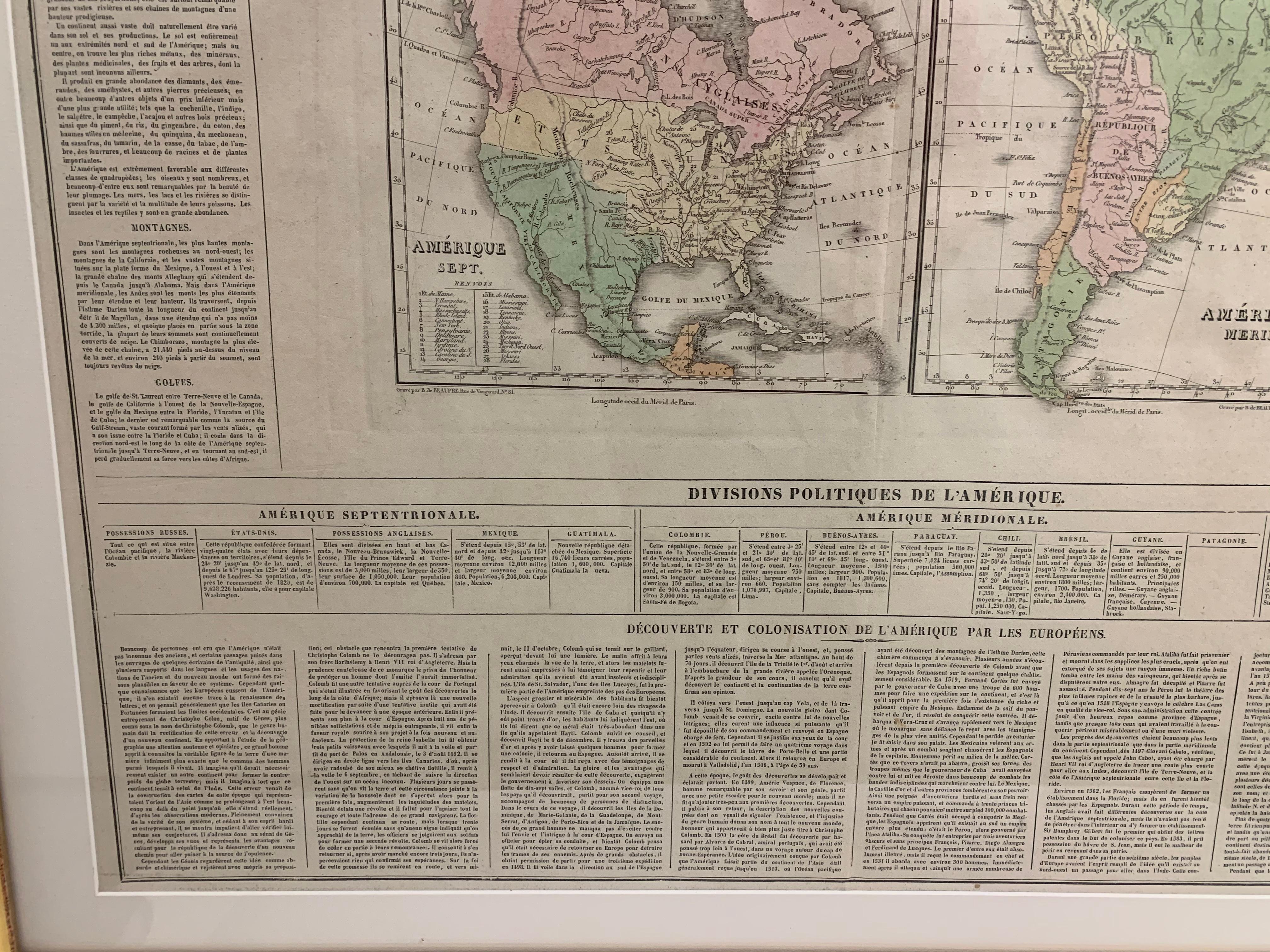 Américain Carte des États-Unis des années 1820 encadrée et colorée à la main en vente