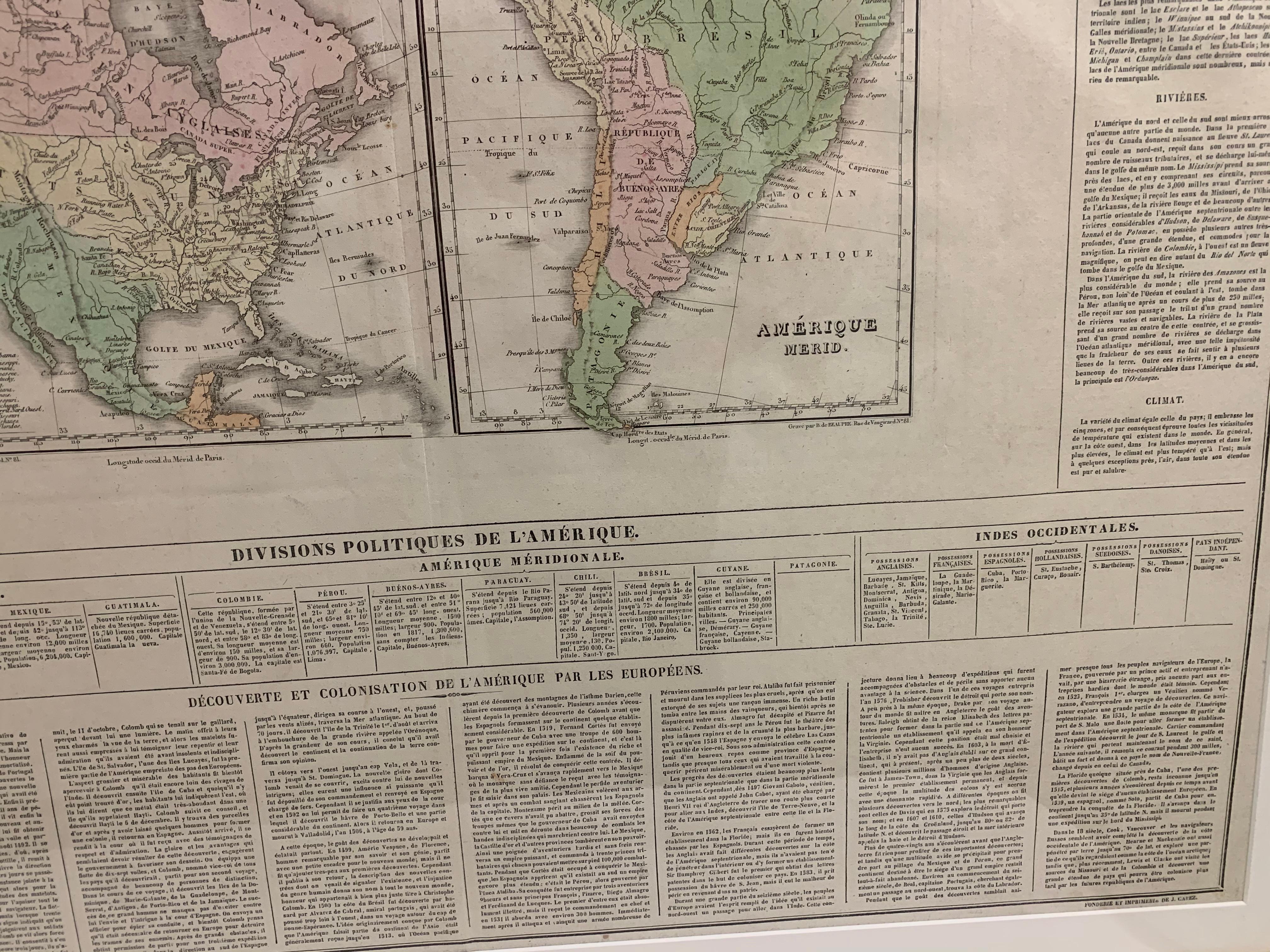 Carte des États-Unis des années 1820 encadrée et colorée à la main Bon état - En vente à Stamford, CT
