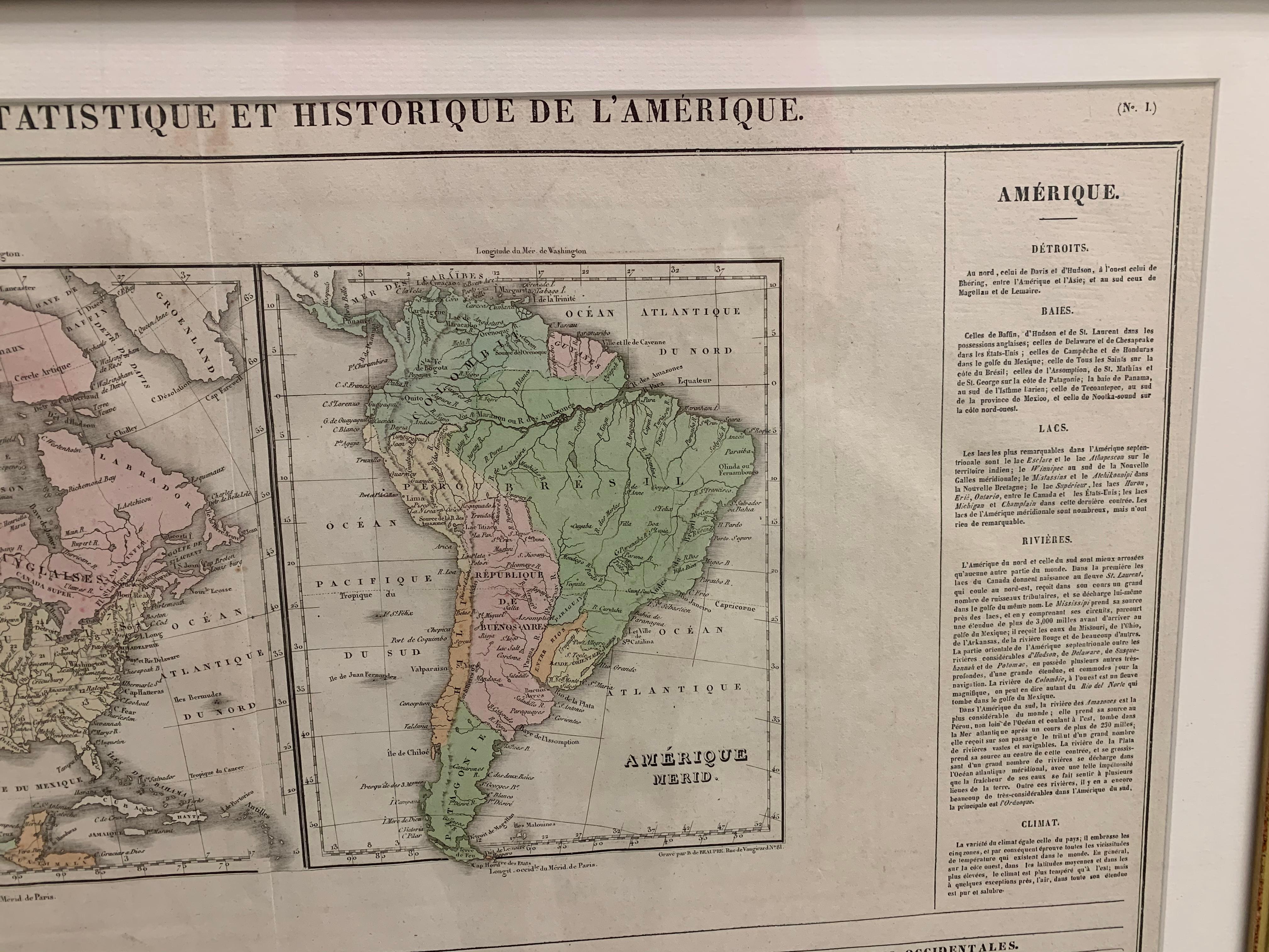 Début du XIXe siècle Carte des États-Unis des années 1820 encadrée et colorée à la main en vente