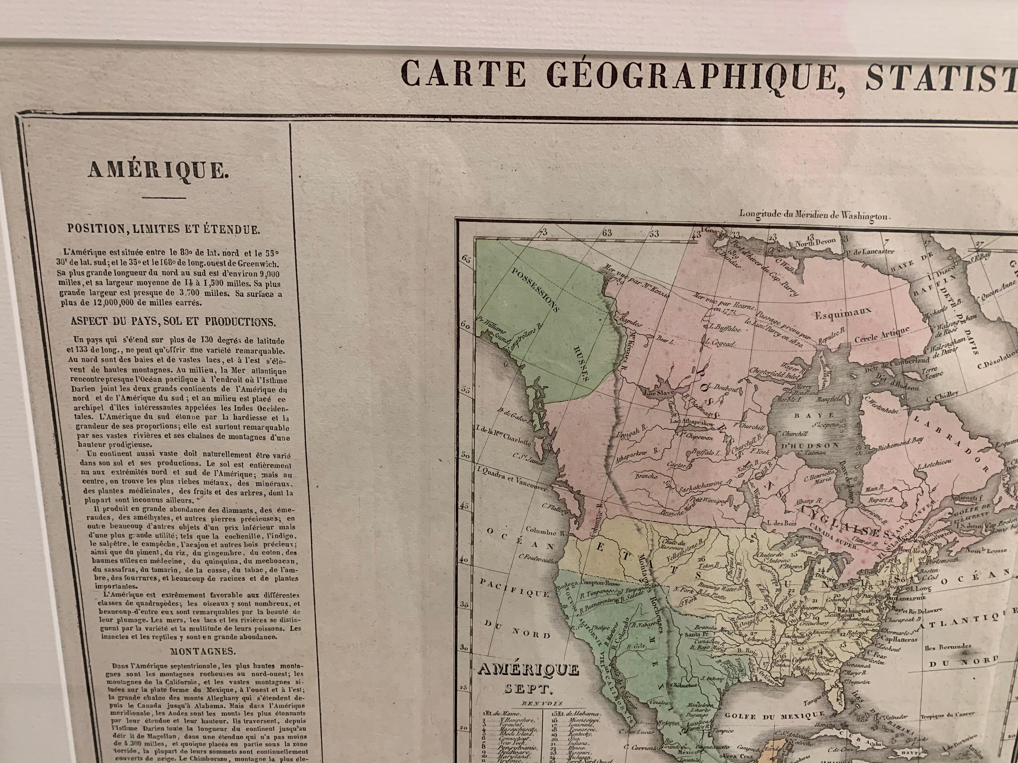 Bois doré Carte des États-Unis des années 1820 encadrée et colorée à la main en vente