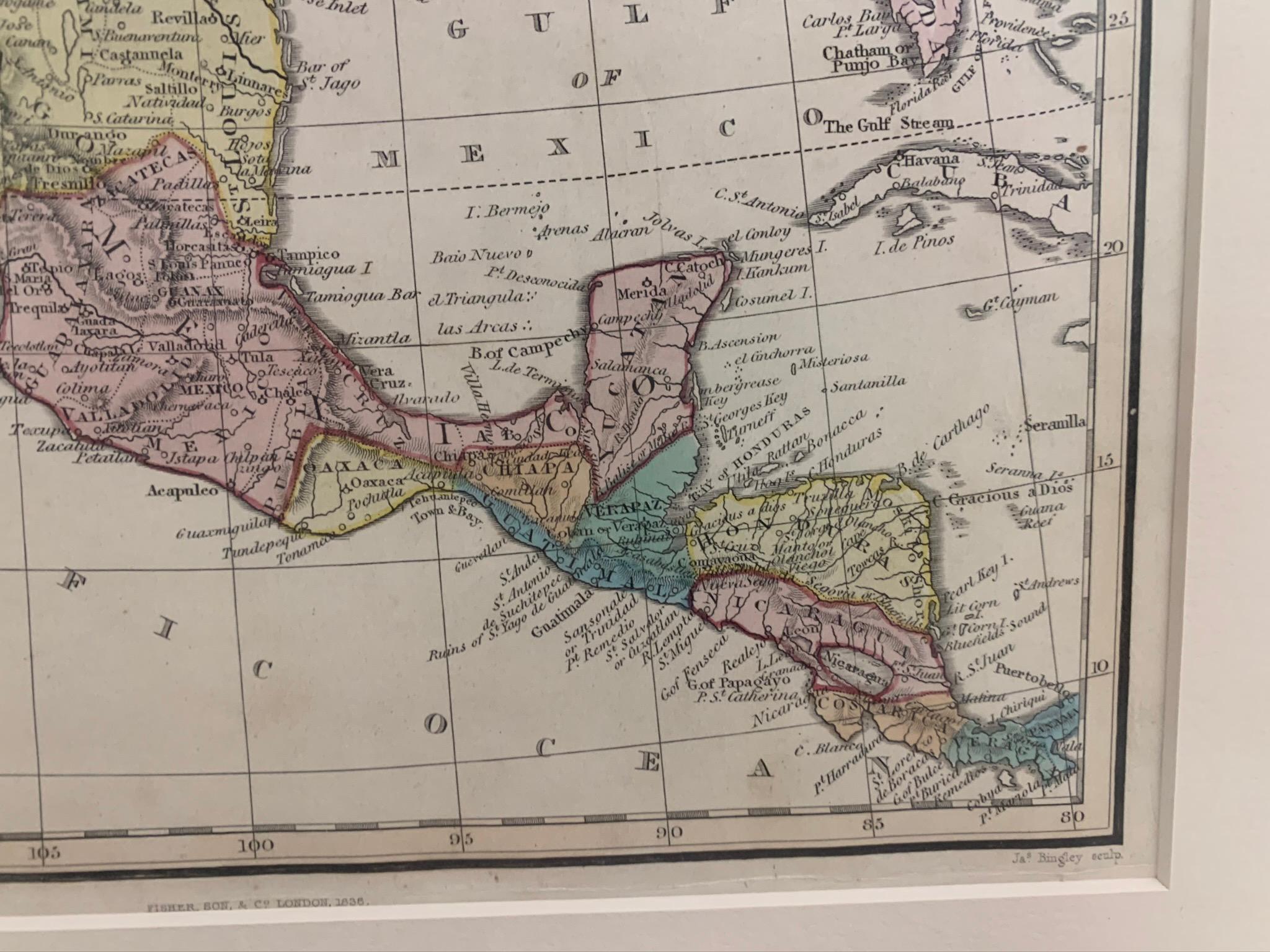Carte du Mexique et du Golfe du Mexique encadrée 1838 en vente 4