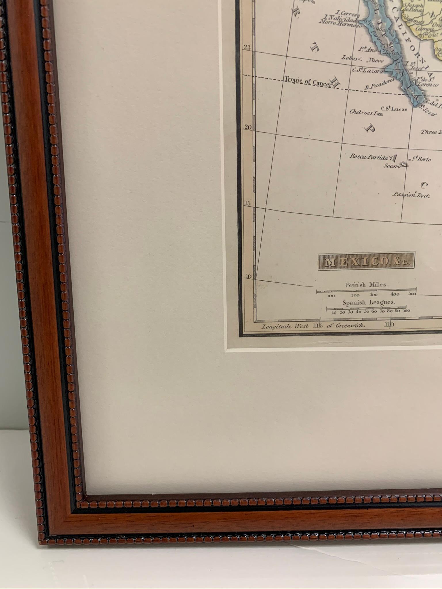 Anglais Carte du Mexique et du Golfe du Mexique encadrée 1838 en vente
