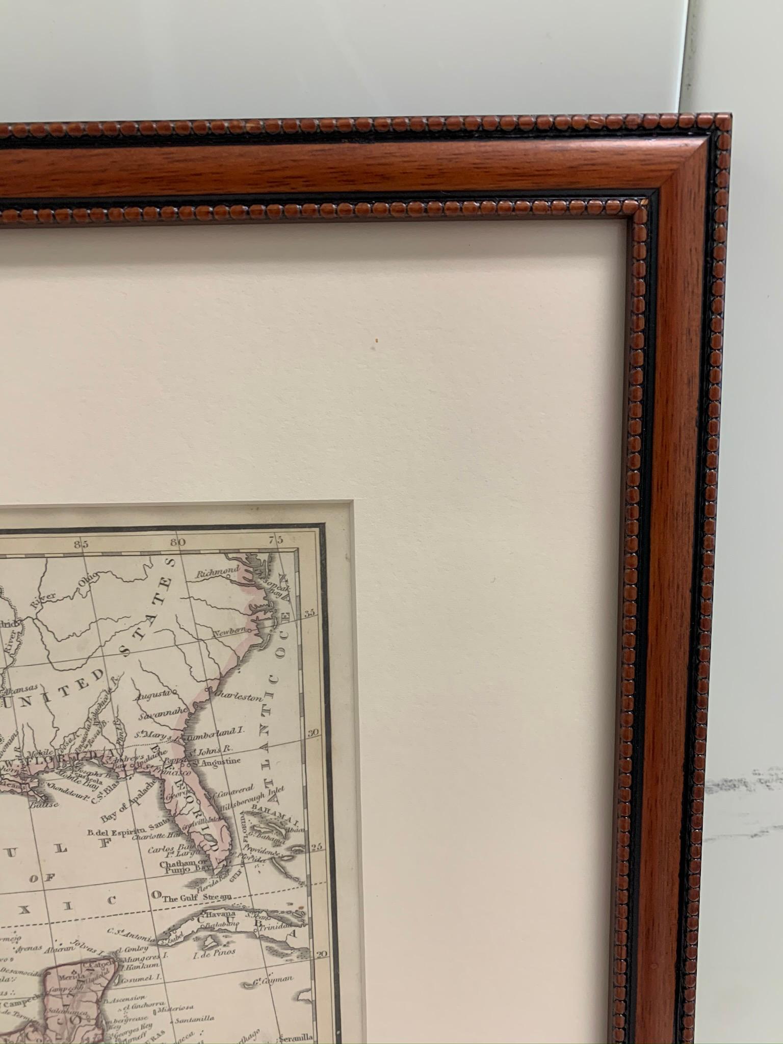 Mid-19th Century Framed 1838 Mexico & Gulf of Mexico Map For Sale