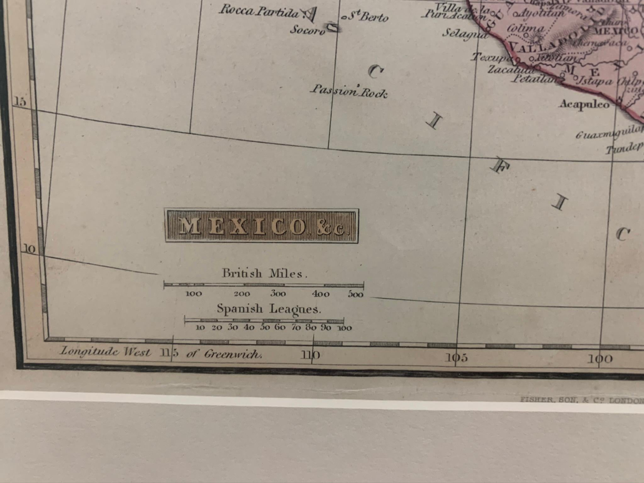 Carte du Mexique et du Golfe du Mexique encadrée 1838 en vente 1