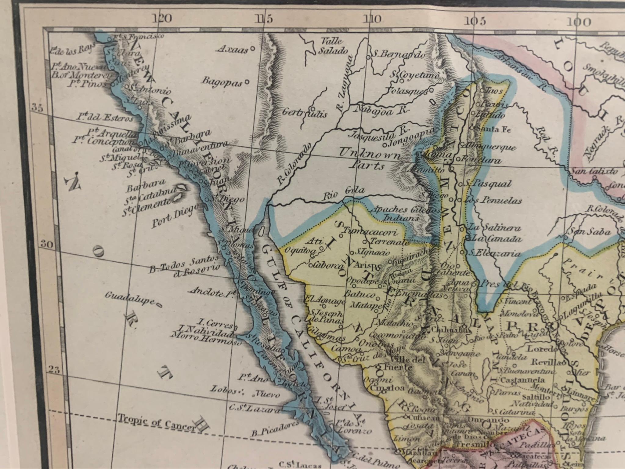 Carte du Mexique et du Golfe du Mexique encadrée 1838 en vente 2
