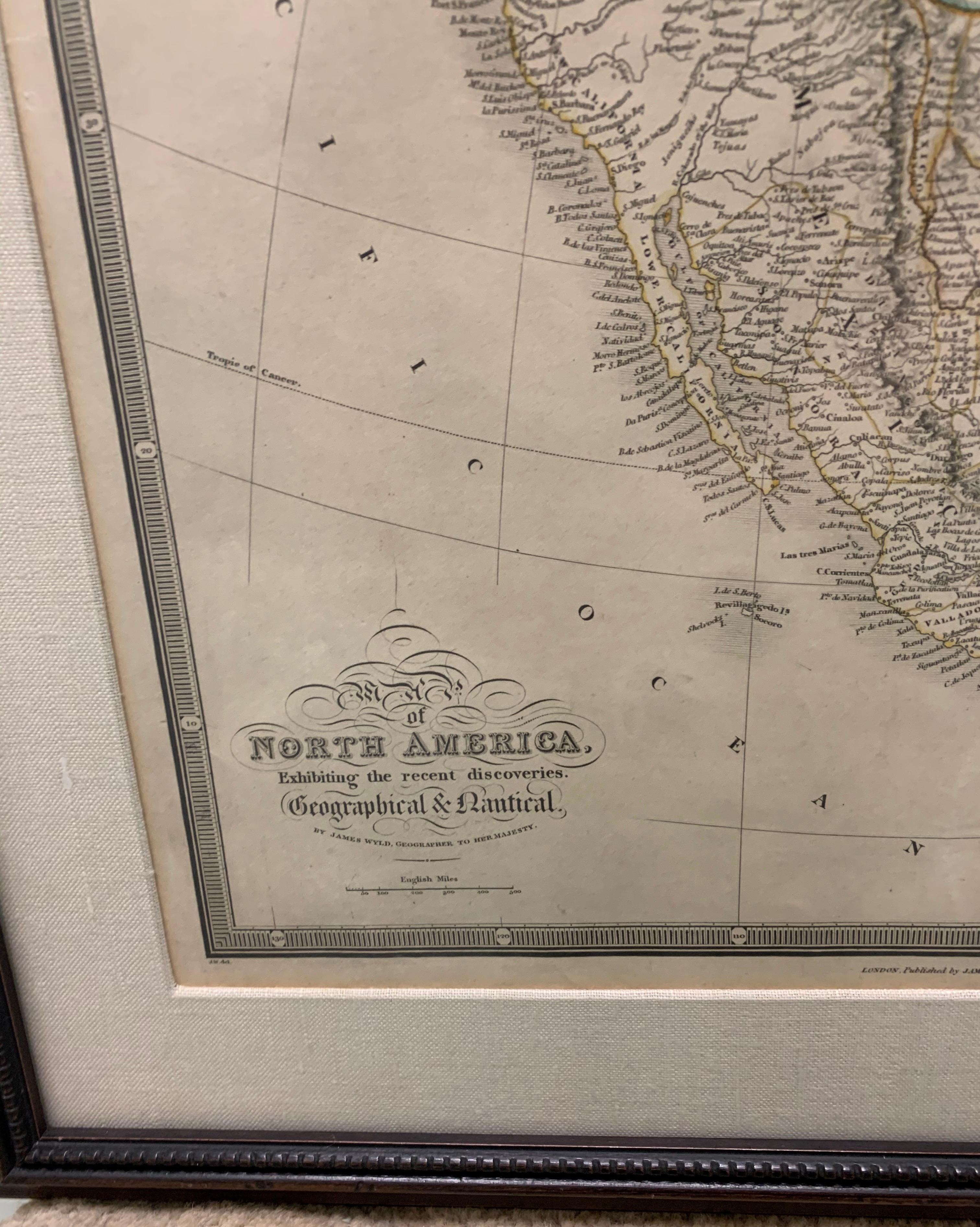 American Framed 1838 North America & Recent Discoveries Map For Sale
