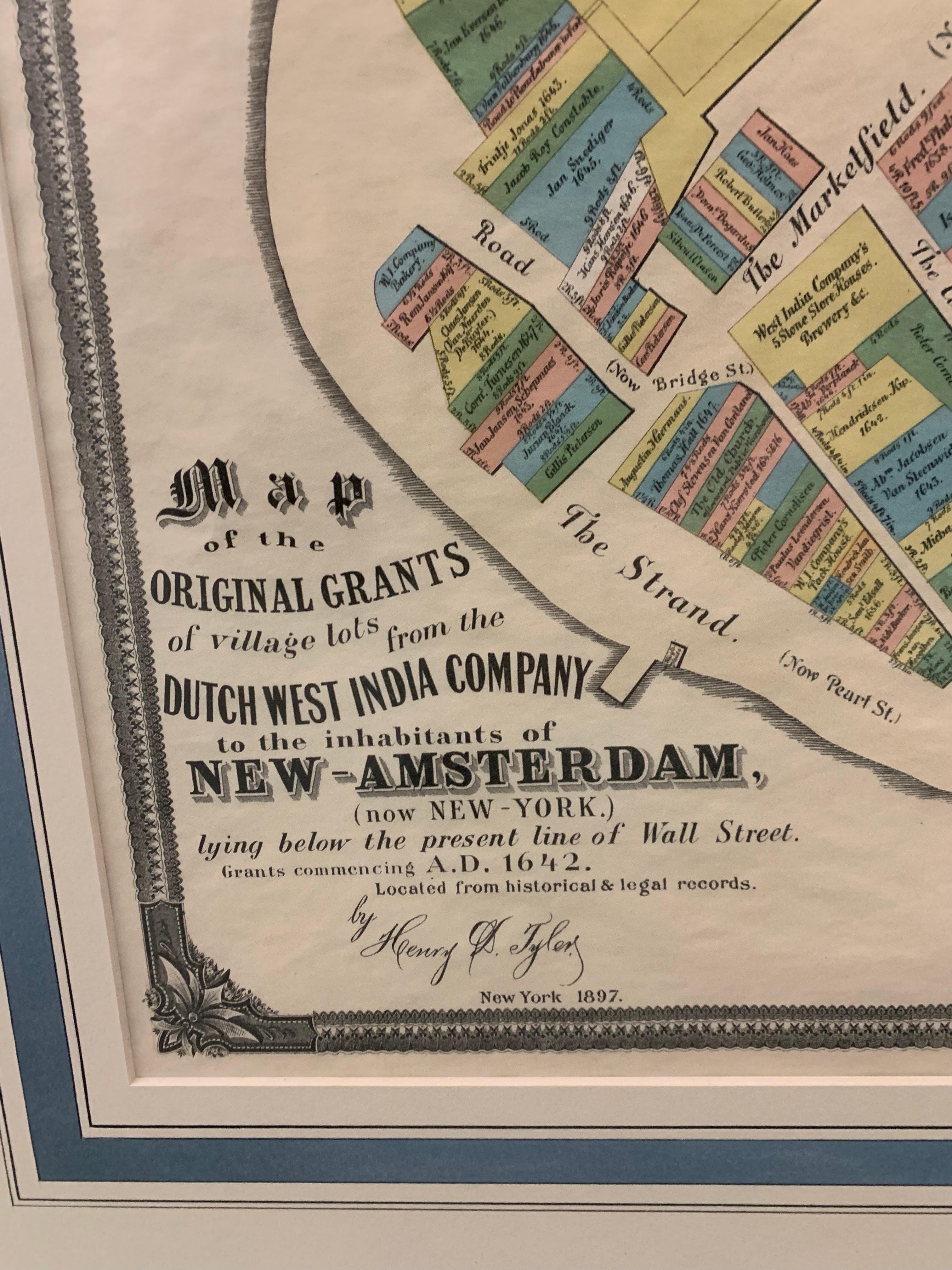 American 1897 Edition of Dutch West India Co. New Amsterdam, 1642 Map Framed