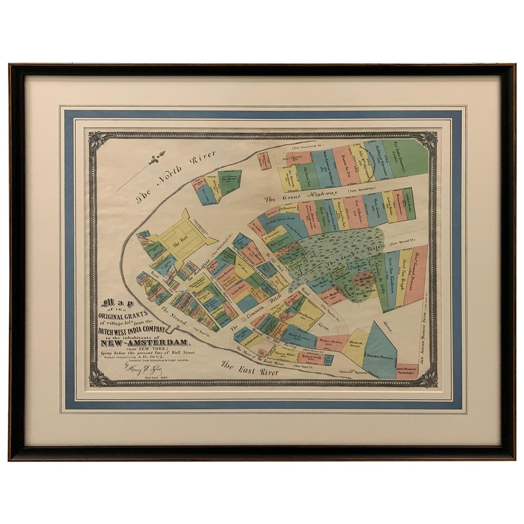 1897 Edition of Dutch West India Co. New Amsterdam, 1642 Map Framed