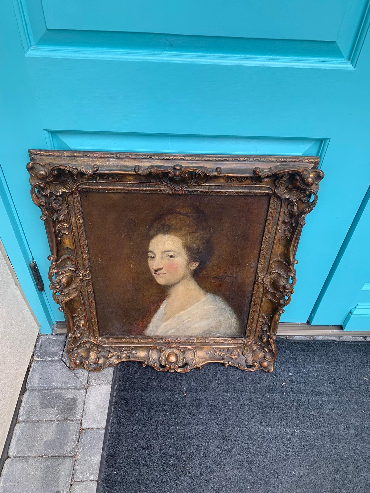 Framed 18th-19th Century Continental Oil Painting of Woman For Sale 7