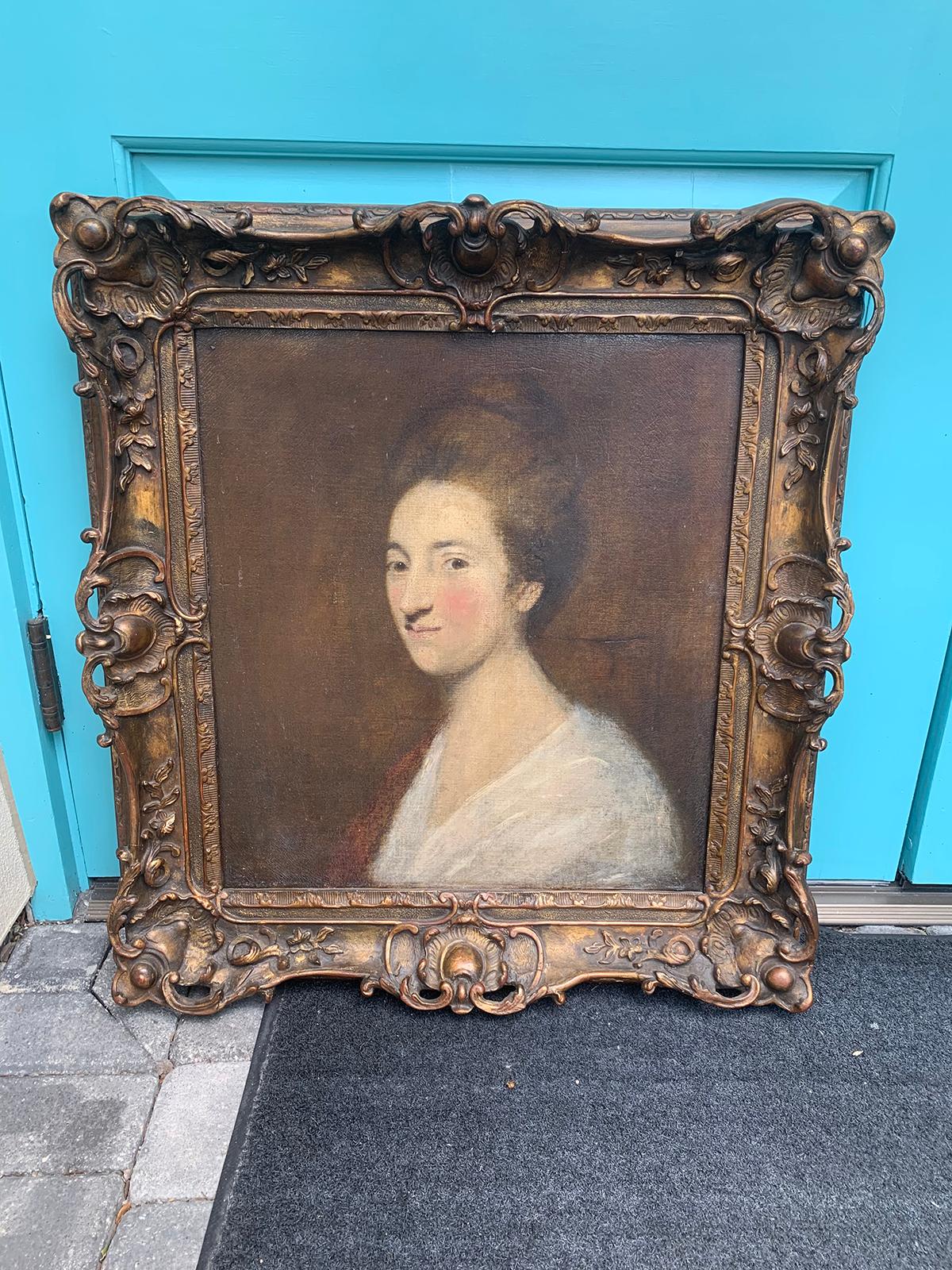 Framed 18th-19th century continental oil painting of woman.