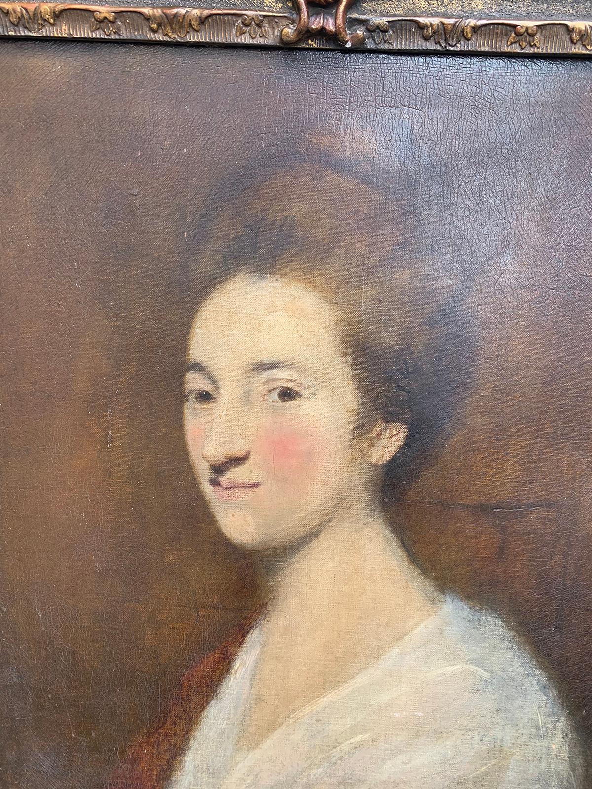 European Framed 18th-19th Century Continental Oil Painting of Woman For Sale