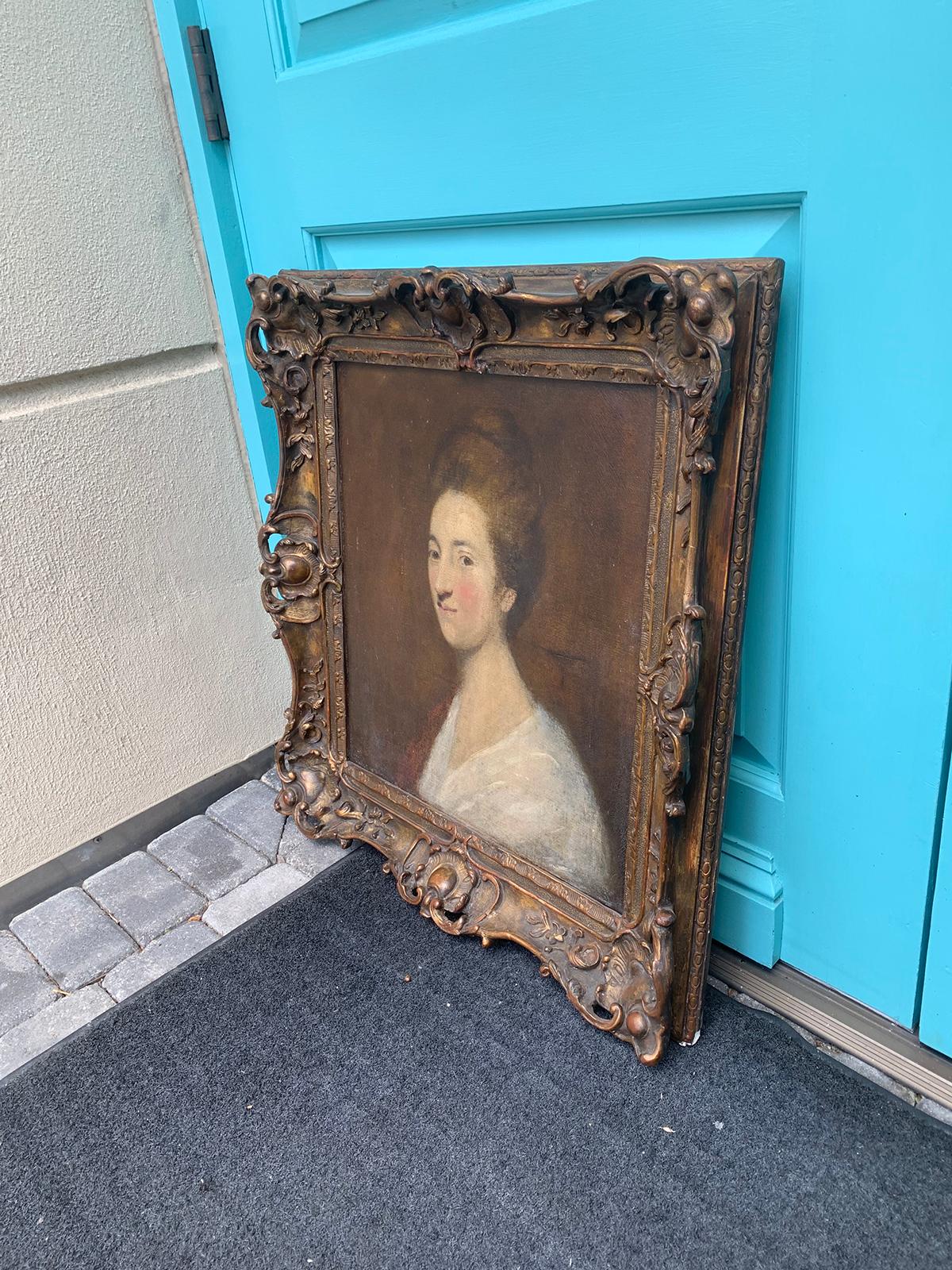 Wood Framed 18th-19th Century Continental Oil Painting of Woman For Sale