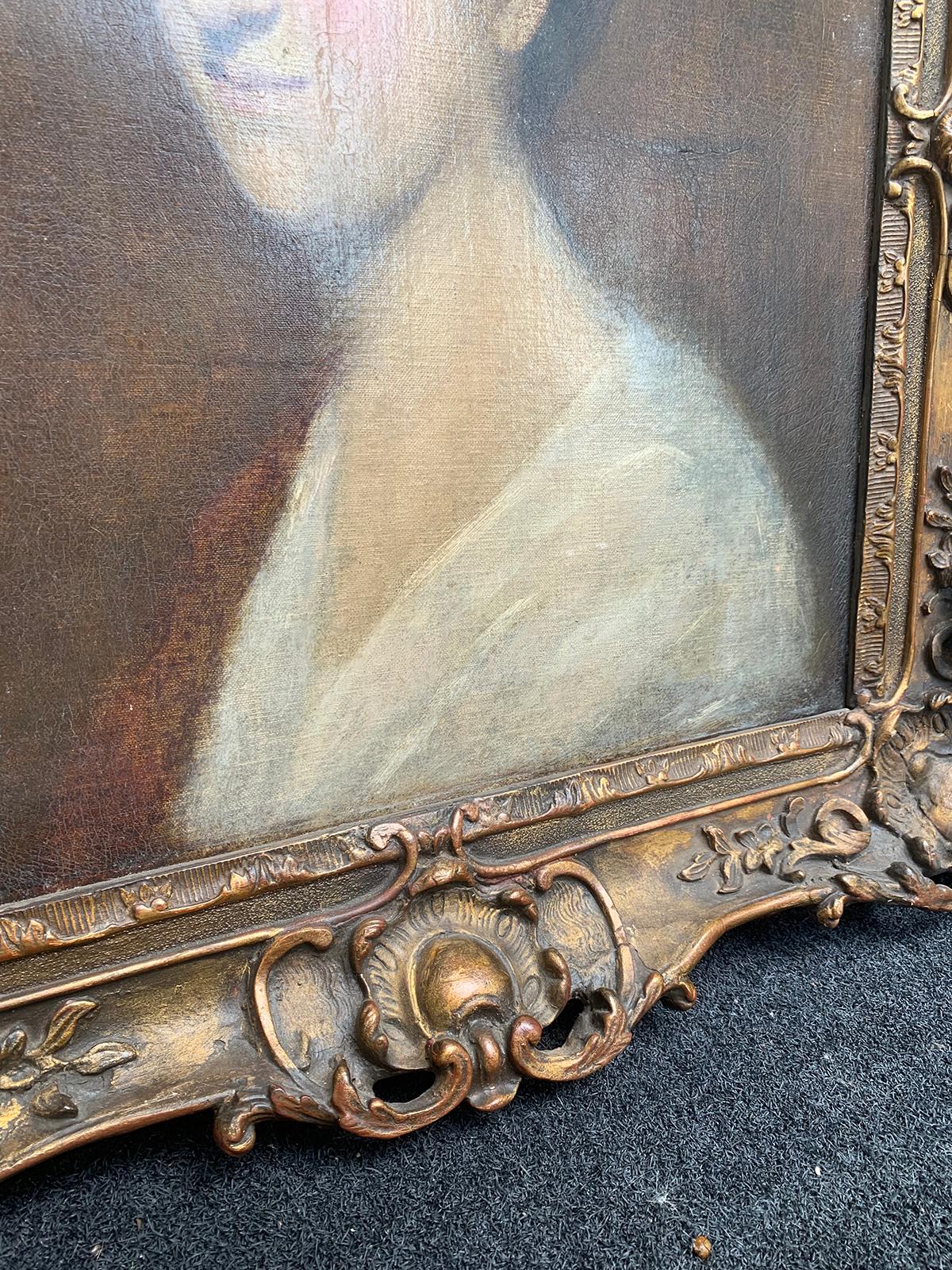 Framed 18th-19th Century Continental Oil Painting of Woman For Sale 4
