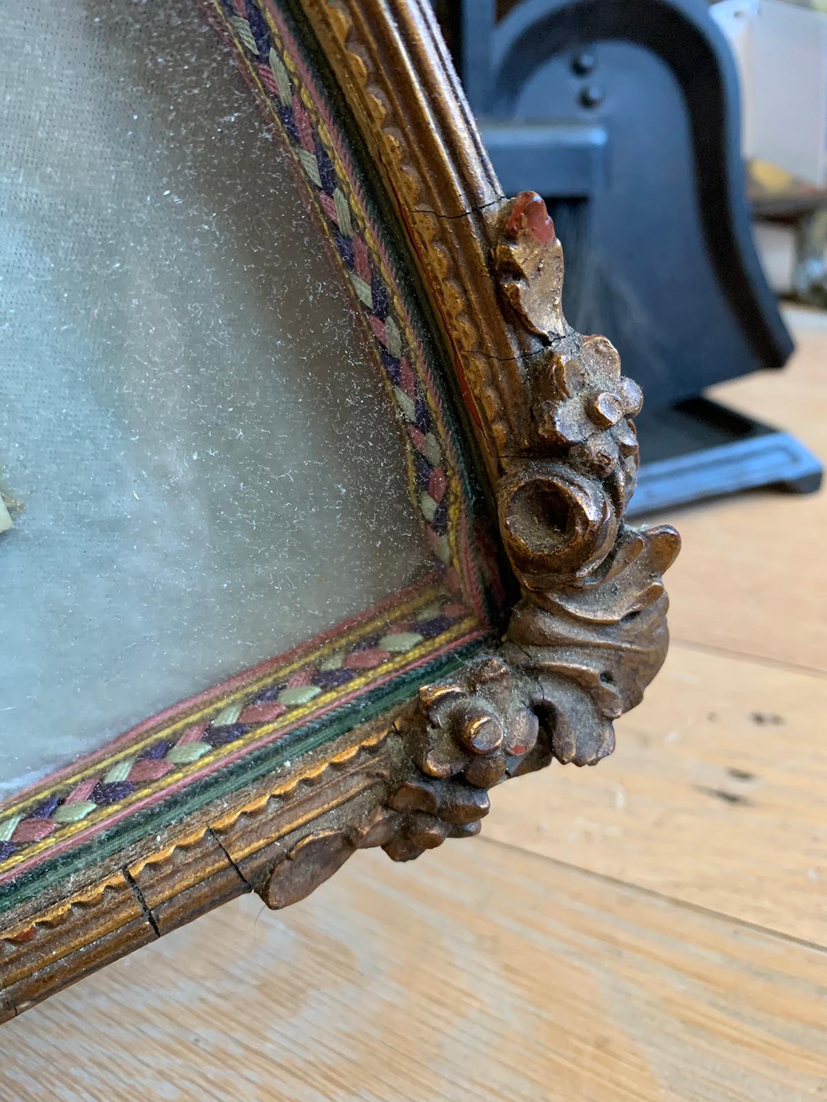 Framed 18th-19th Century Hand Painted Silk Fan with Mother of Pearl Handle 12