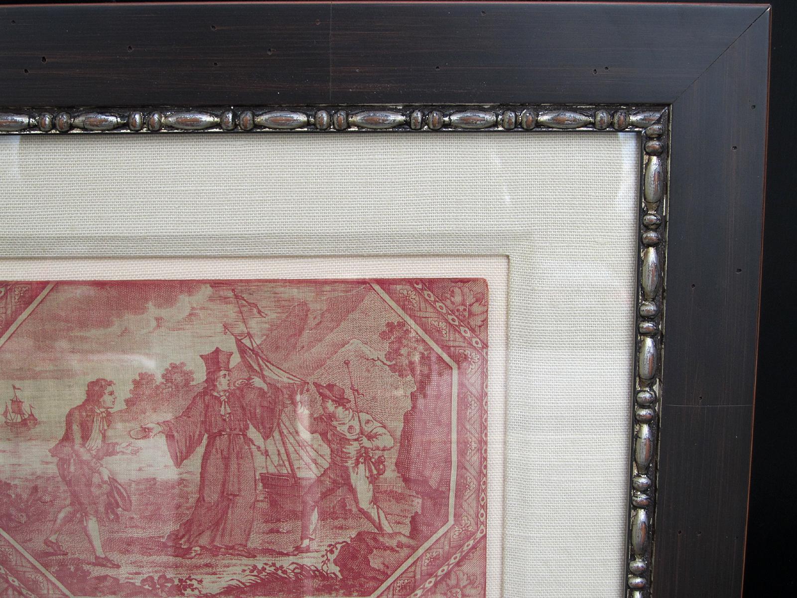 Framed 18th Century French Toile de Jouy Homage to America Textile 5