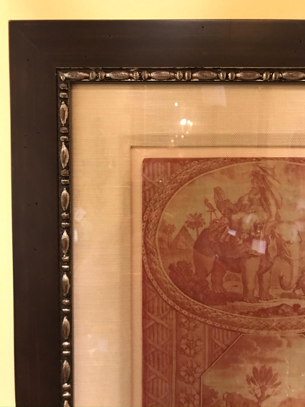Framed 18th century French Toile de Jouy homage to America textile.