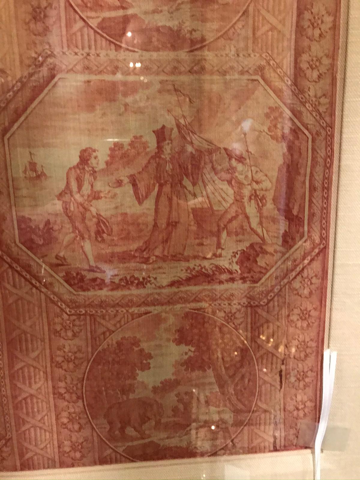 Framed 18th Century French Toile de Jouy Homage to America Textile 1