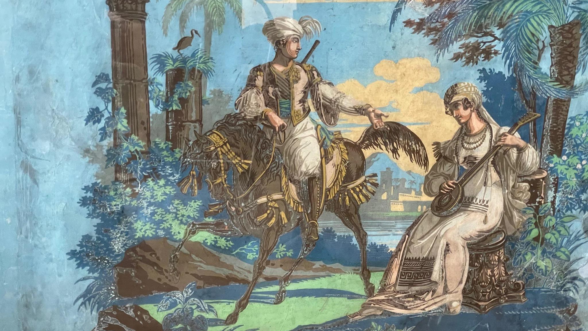 Français Papier peint français du 18ème siècle encadré, scène exotique