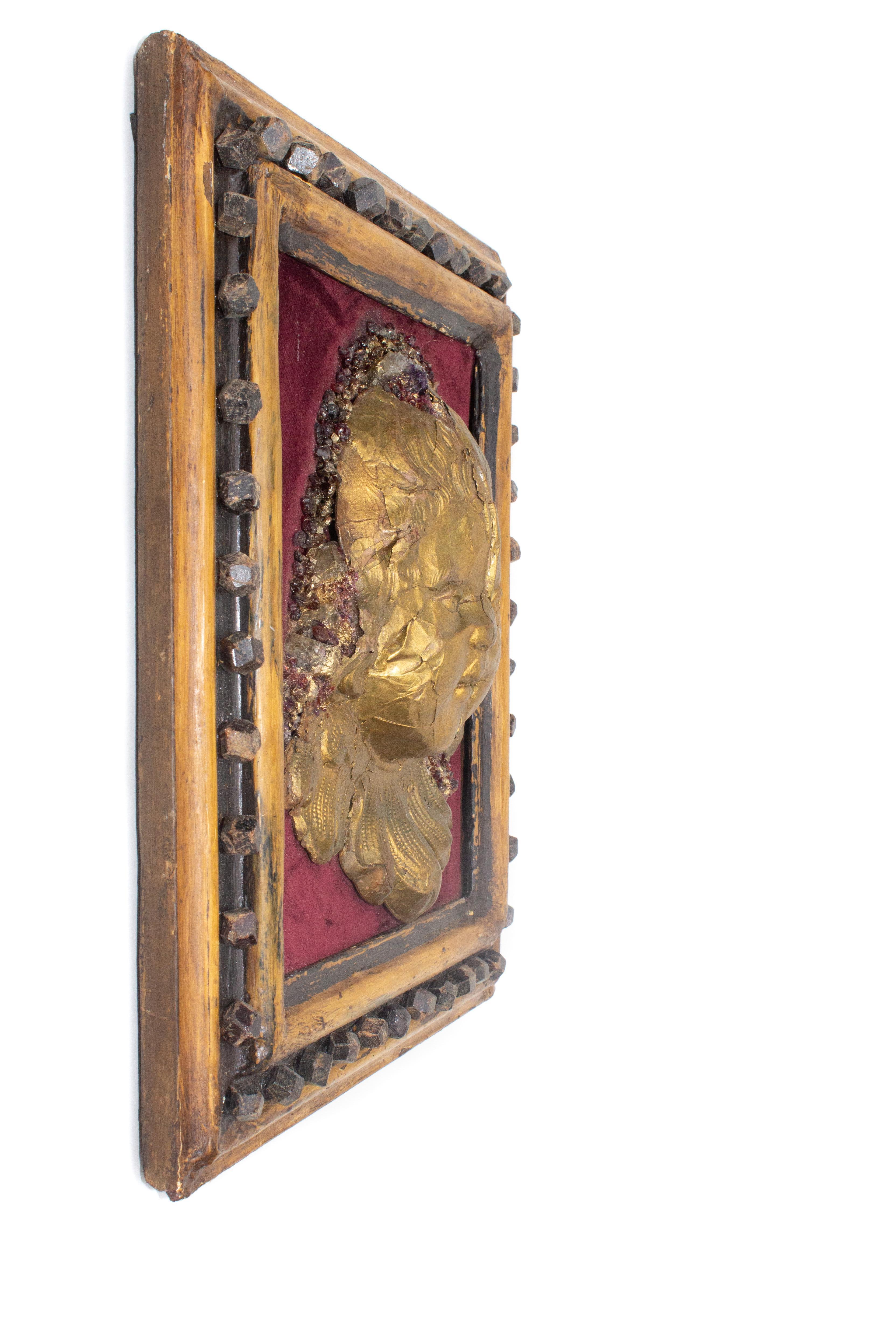 18th Century and Earlier Framed 18th Century Italian Gold Leaf Angel Head Wall Relief Sculpture For Sale