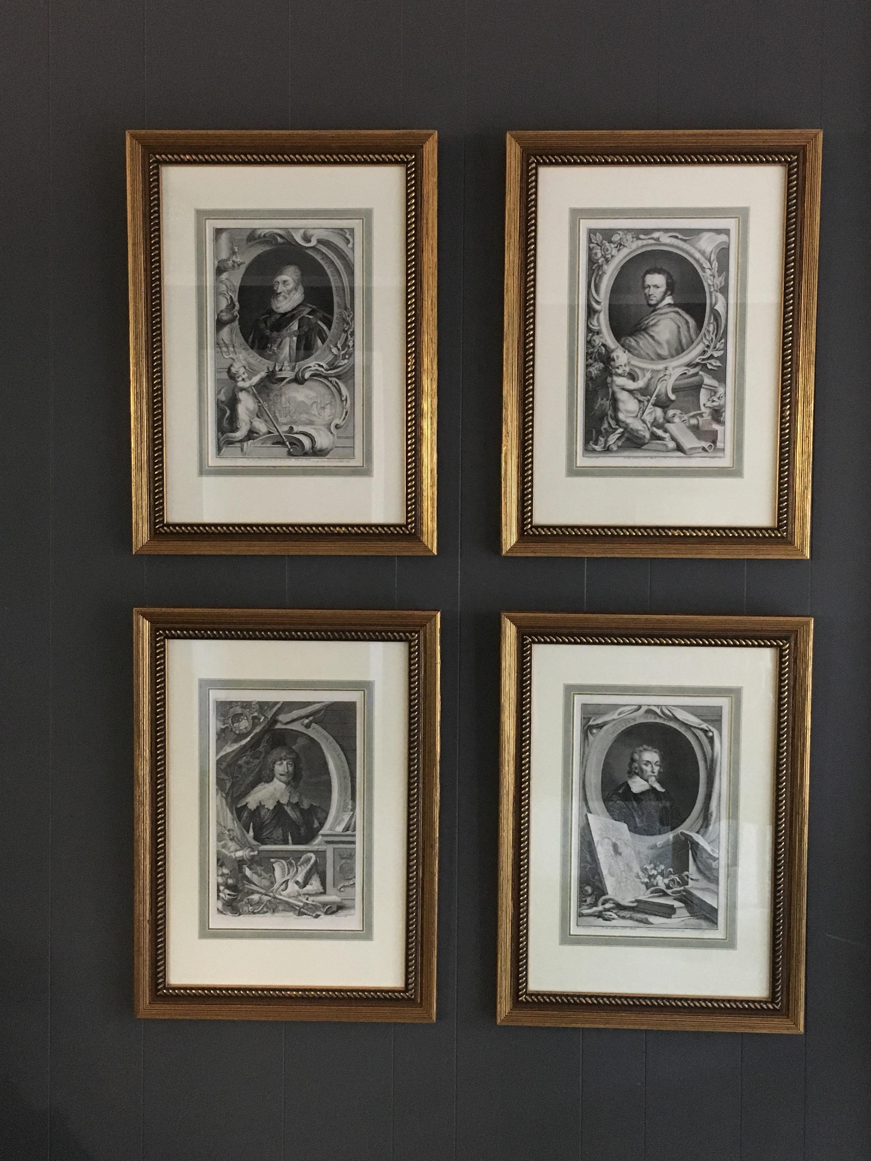 Glass Framed 18th Century Neoclassical Style Portrait Engravings, Set of 4 For Sale