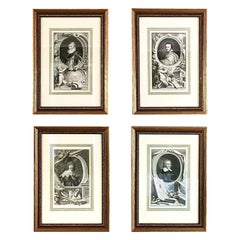 Gravures de portraits de style néoclassique du 18ème siècle encadrées, lot de 4
