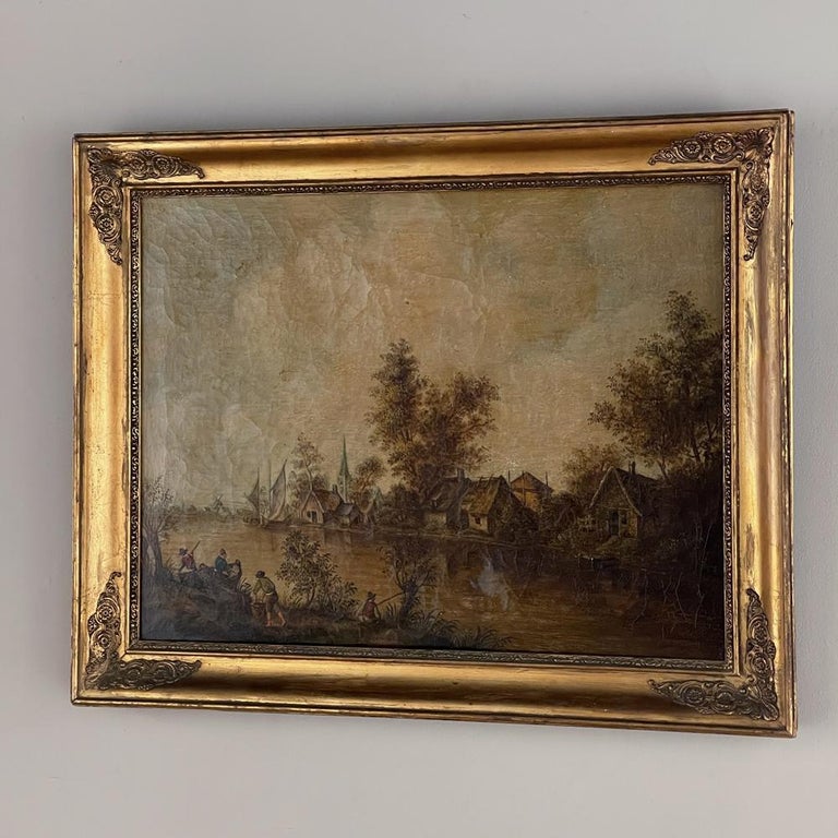 Aesthetic Movement Framed 18th Century Oil Painting on Canvas For Sale