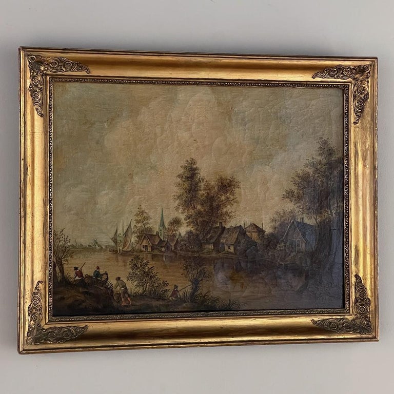Dutch Framed 18th Century Oil Painting on Canvas For Sale