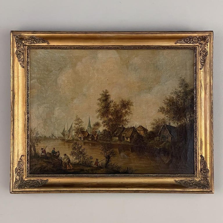 Hand-Painted Framed 18th Century Oil Painting on Canvas For Sale