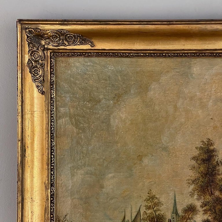 Framed 18th Century Oil Painting on Canvas In Good Condition For Sale In Dallas, TX