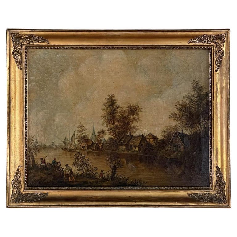 Framed 18th Century Oil Painting on Canvas For Sale