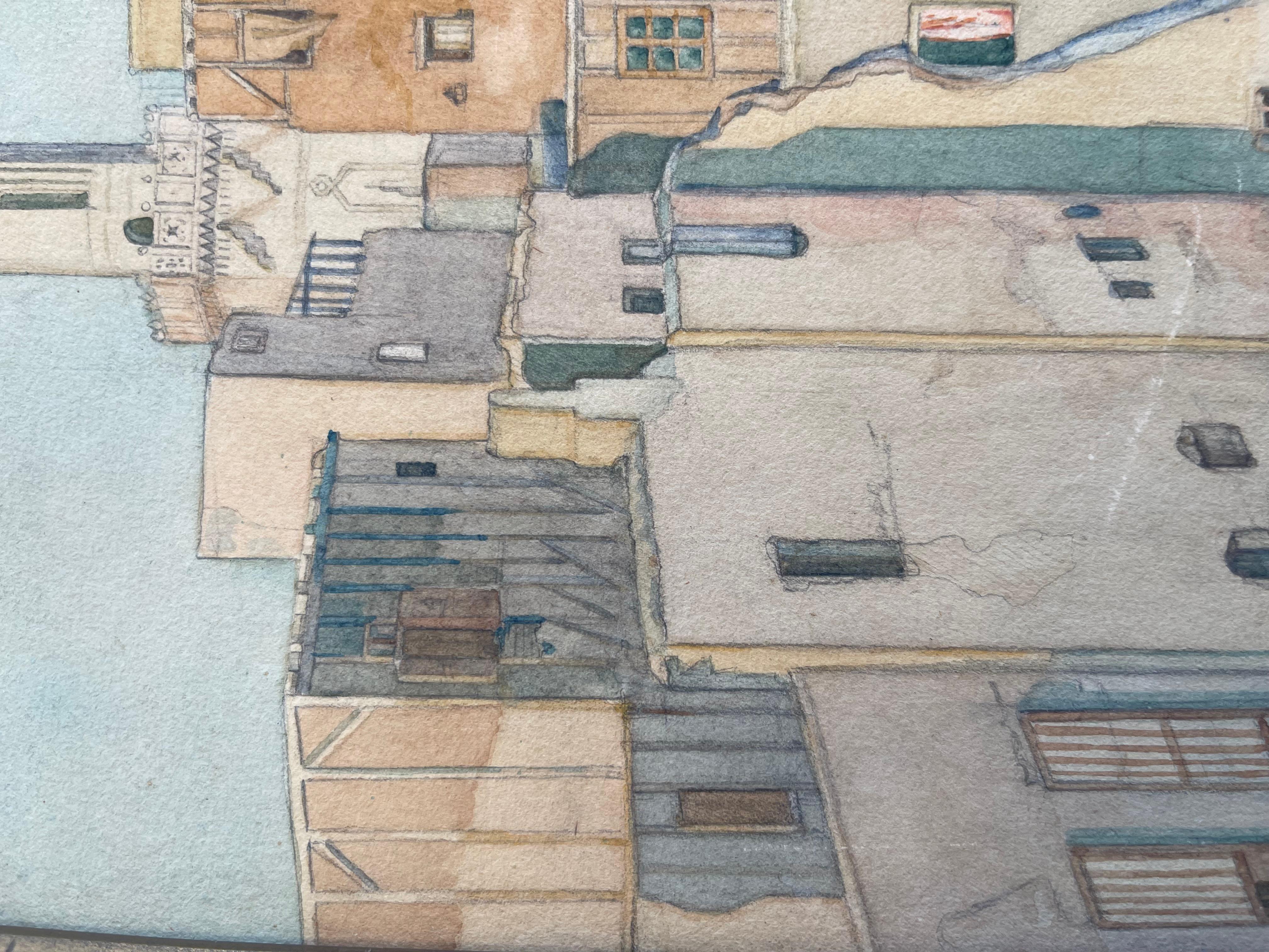 Début du 20ème siècle Aquarelle encadrée du Caire de 1922 par O. Sandez  Peinture architecturale en vente