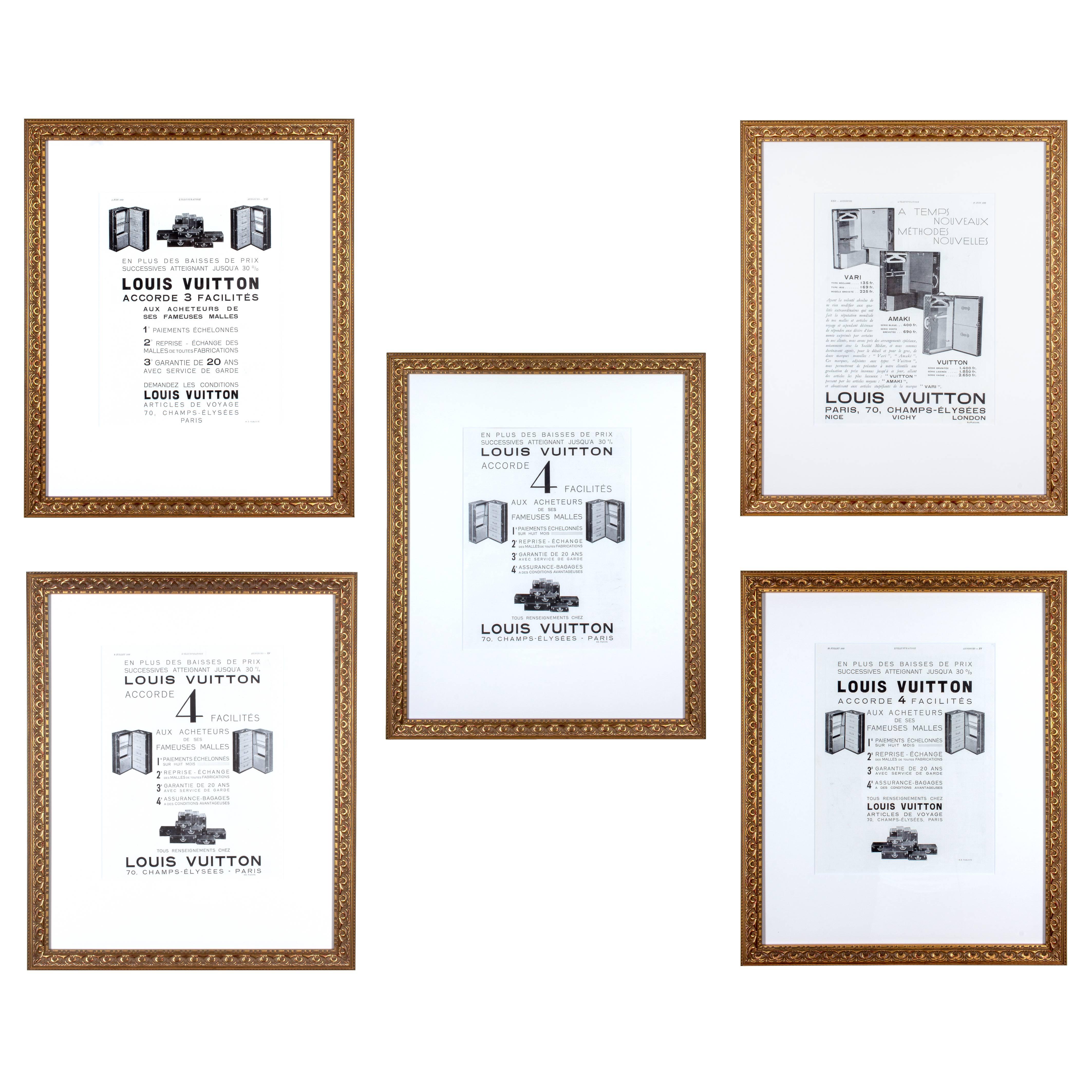 Framed 1930s Original French Louis Vuitton Luggage Print Ads