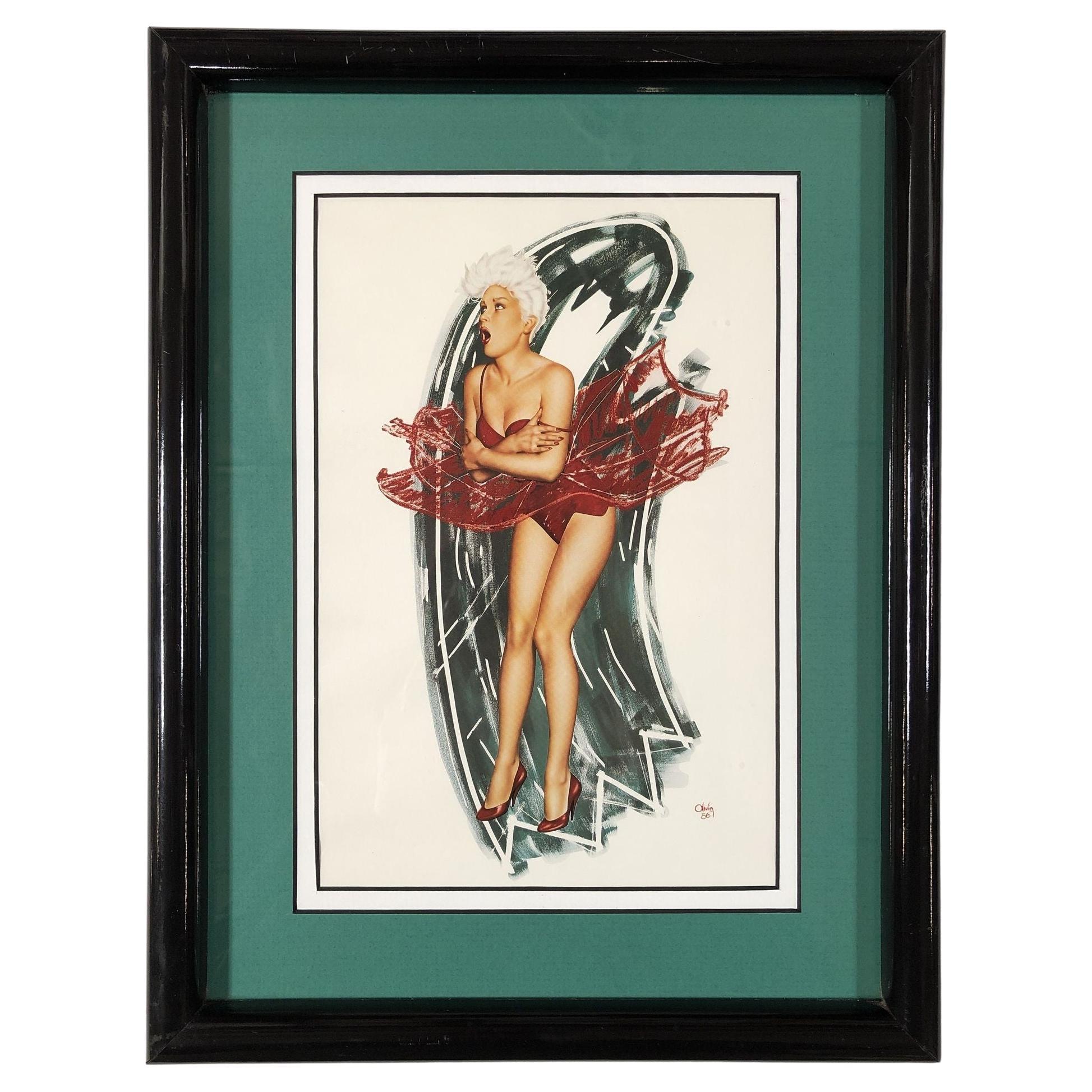 Framed 1986 Olivia De Berardinis Pinup Lithograph, Framed For Sale