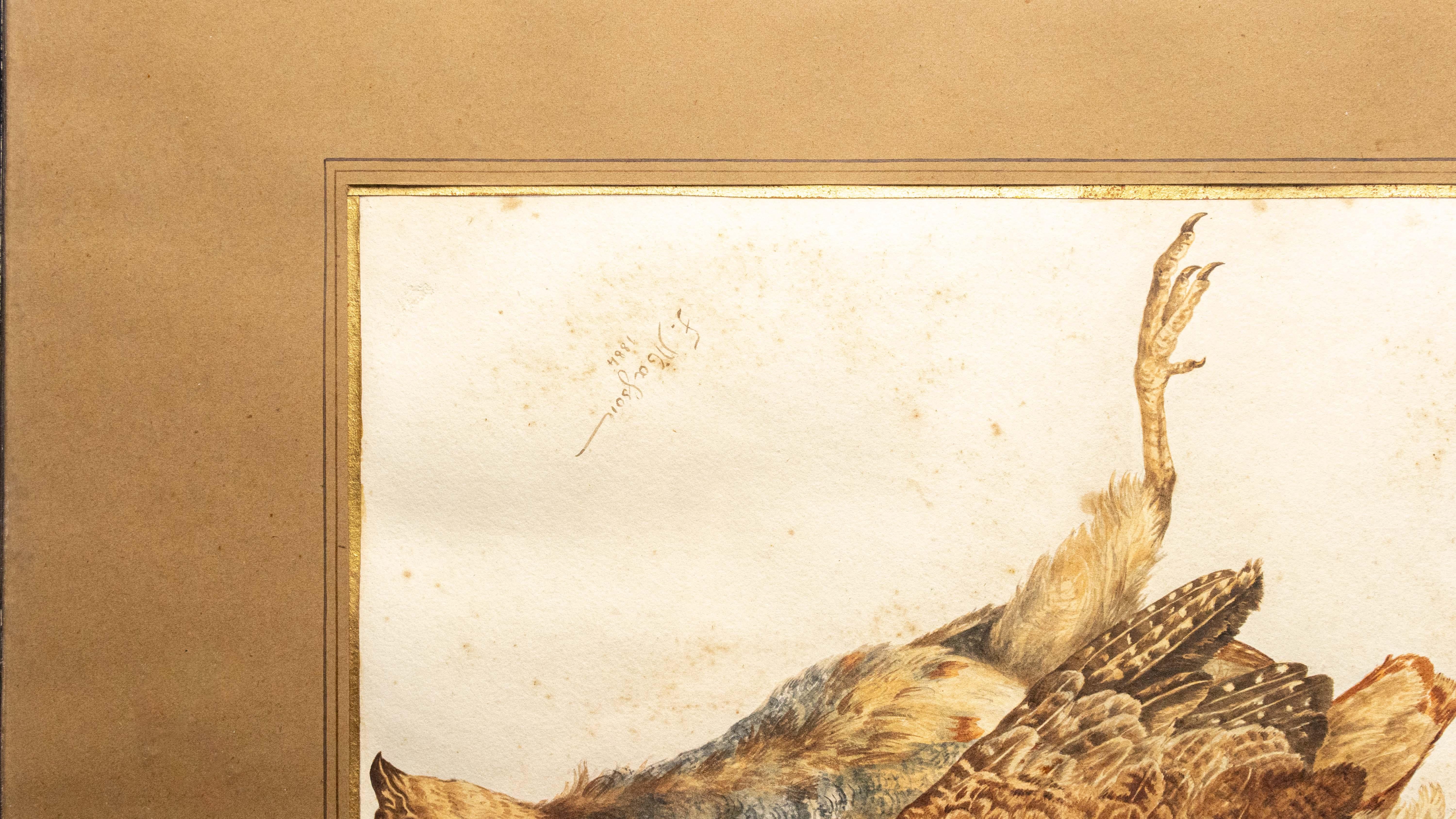Gerahmte Gouache eines Vogels aus dem 19. Jahrhundert, signiert Frederic Masson (Europäisch) im Angebot