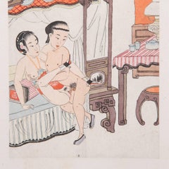 Framed Chinese Erotic Miniature Painting, c. 1850