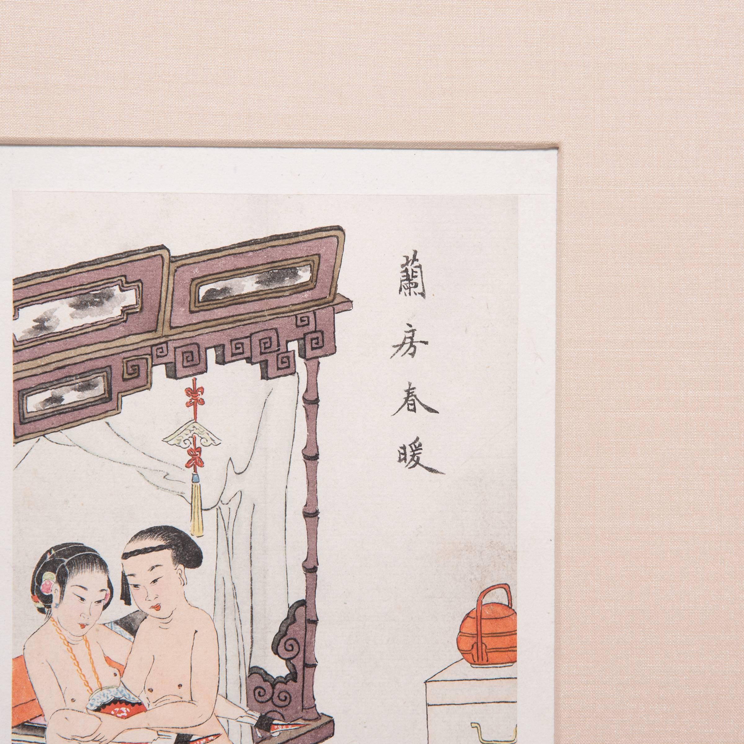 Qing Framed Chinese Erotic Album Leaf, c. 1850 For Sale