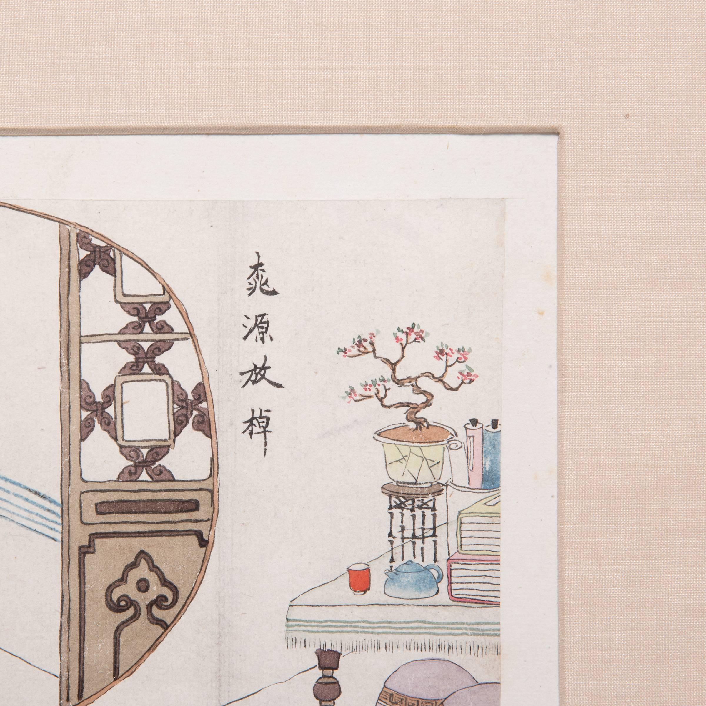Gerahmtes chinesisches erotisches Albumblatt, um 1850 (Qing-Dynastie) im Angebot