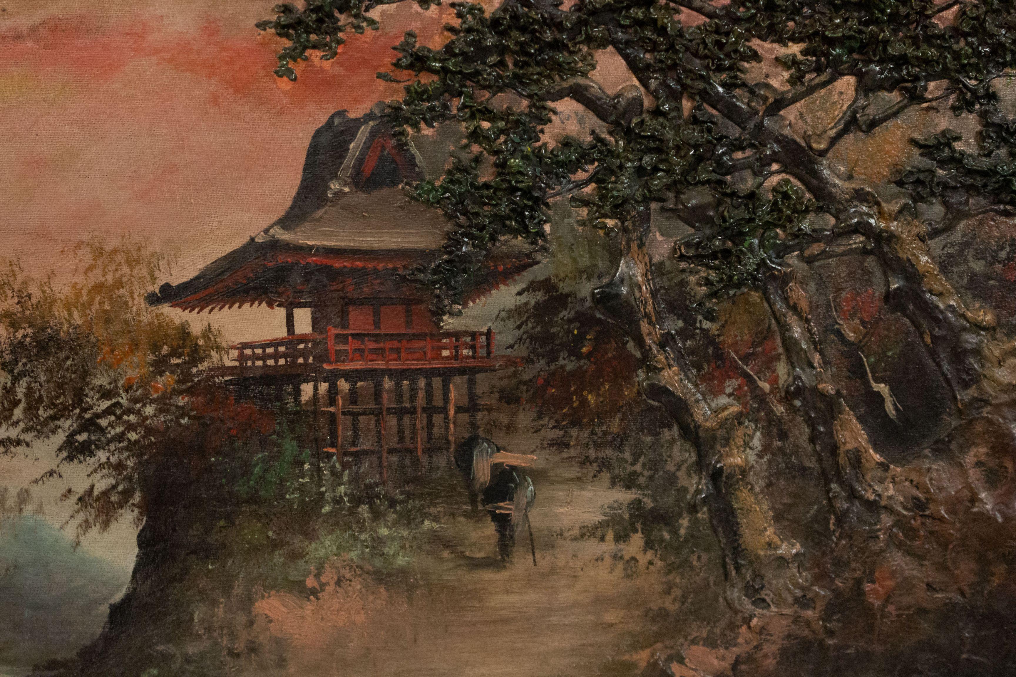 Framed 19th Century Chinese Landscape of House by a River In Good Condition For Sale In New York, NY