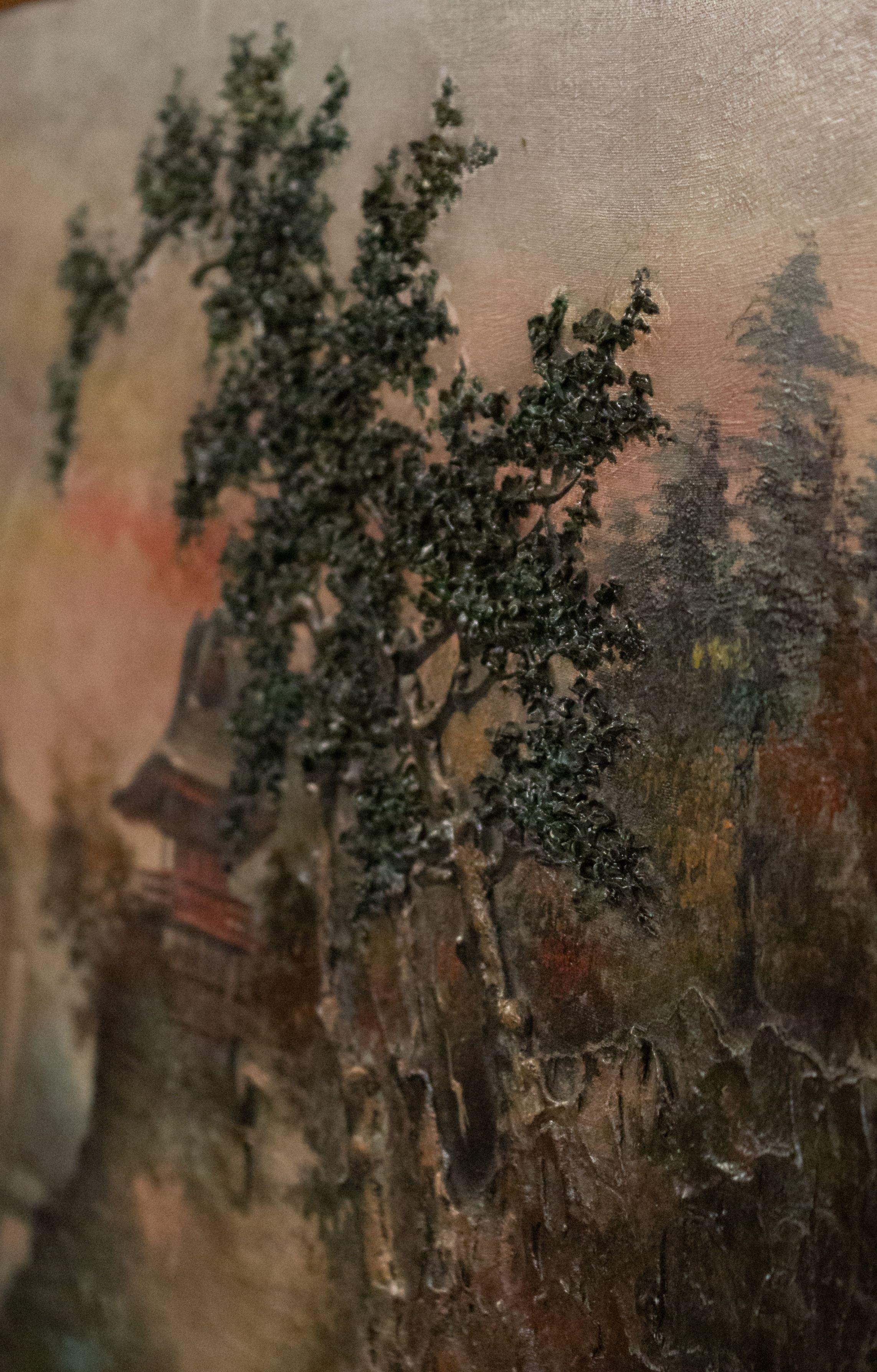 XIXe siècle Paysage chinois du 19ème siècle encadré d'une maison par une rivière en vente