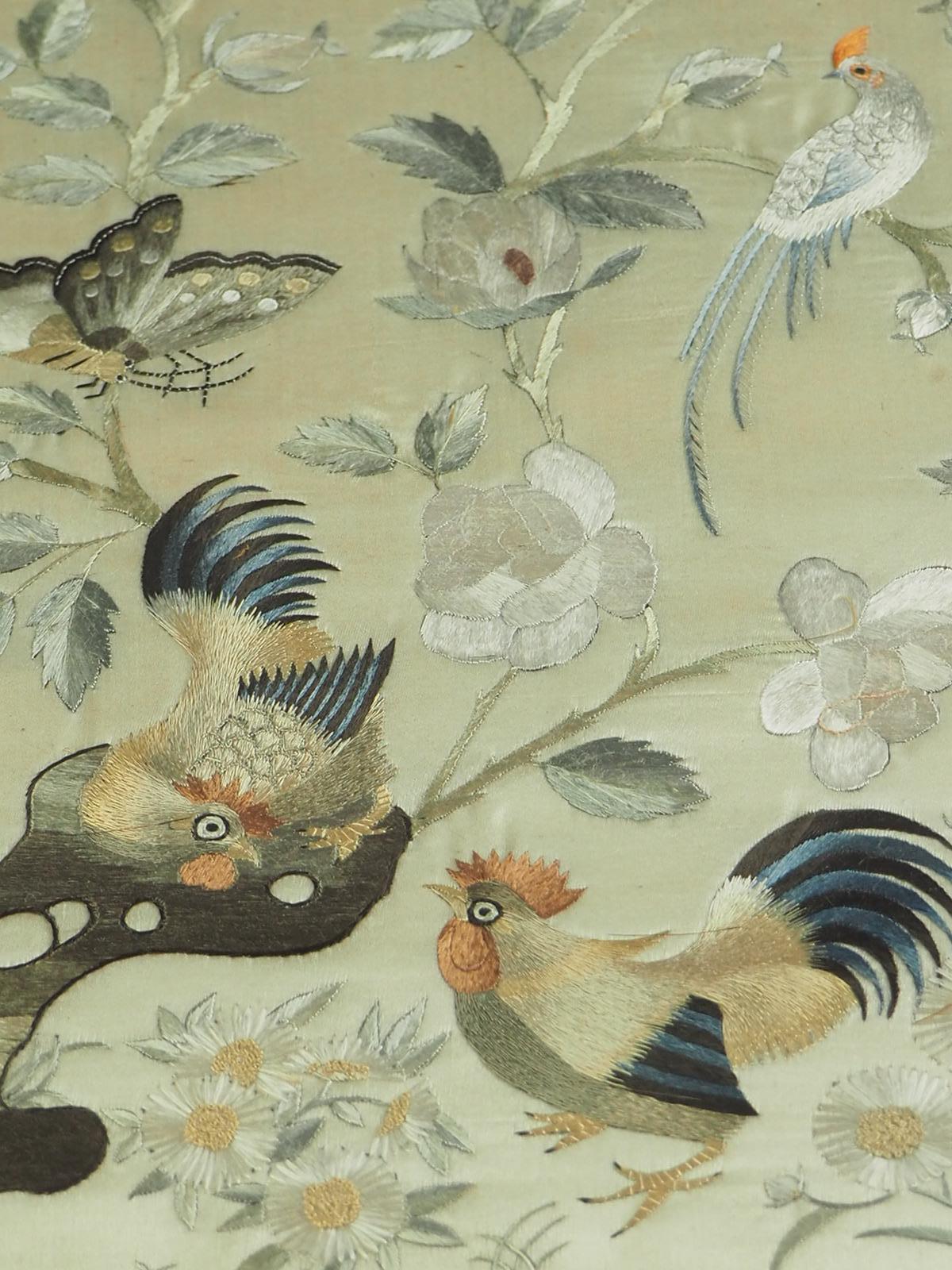 Framed 19th Century Chinese Silk Birds Embroidery 7