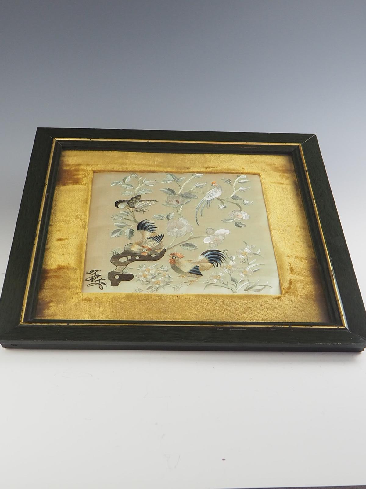 Framed 19th Century Chinese Silk Birds Embroidery 8