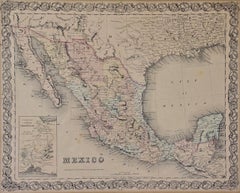 Framed 19th Century Colton Map of Mexico, Texas, California and US Territories