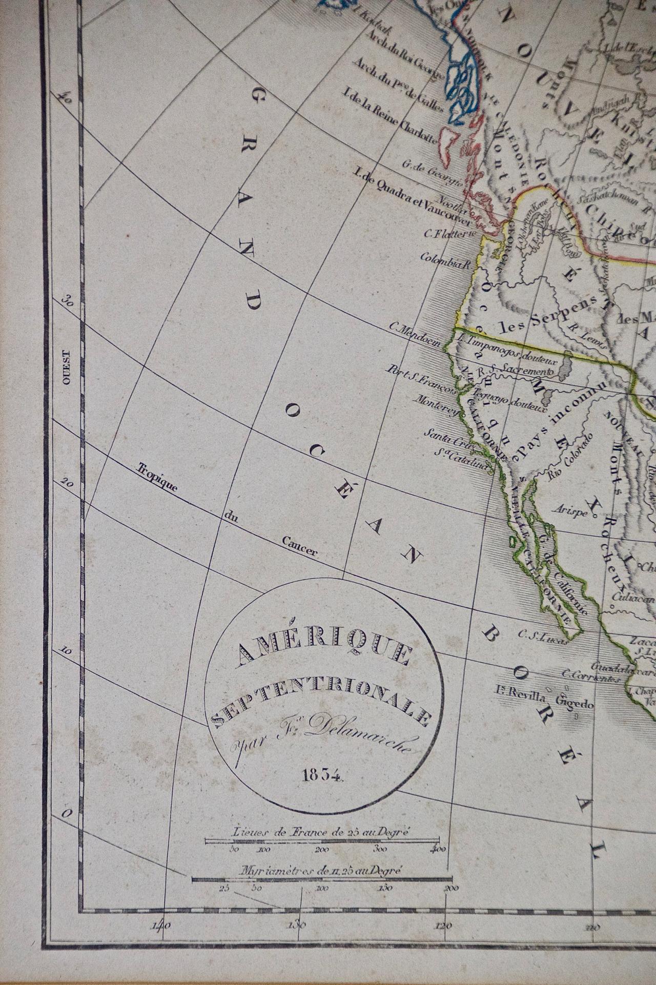 America „“Amrique Septentrionale“: Eine französische Karte aus dem 19. Jahrhundert von Delamarche (amerikanisch) im Angebot