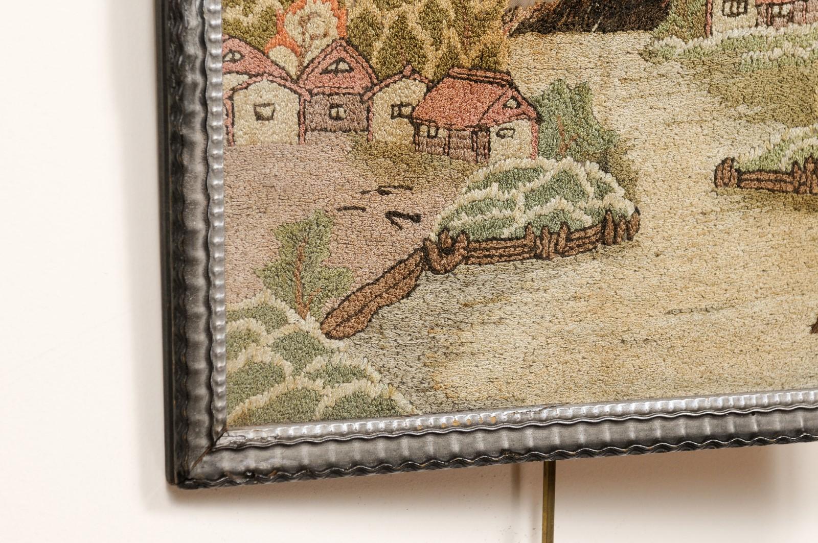  Framed 19th Century English Embroidery of a Country Landscape For Sale 1