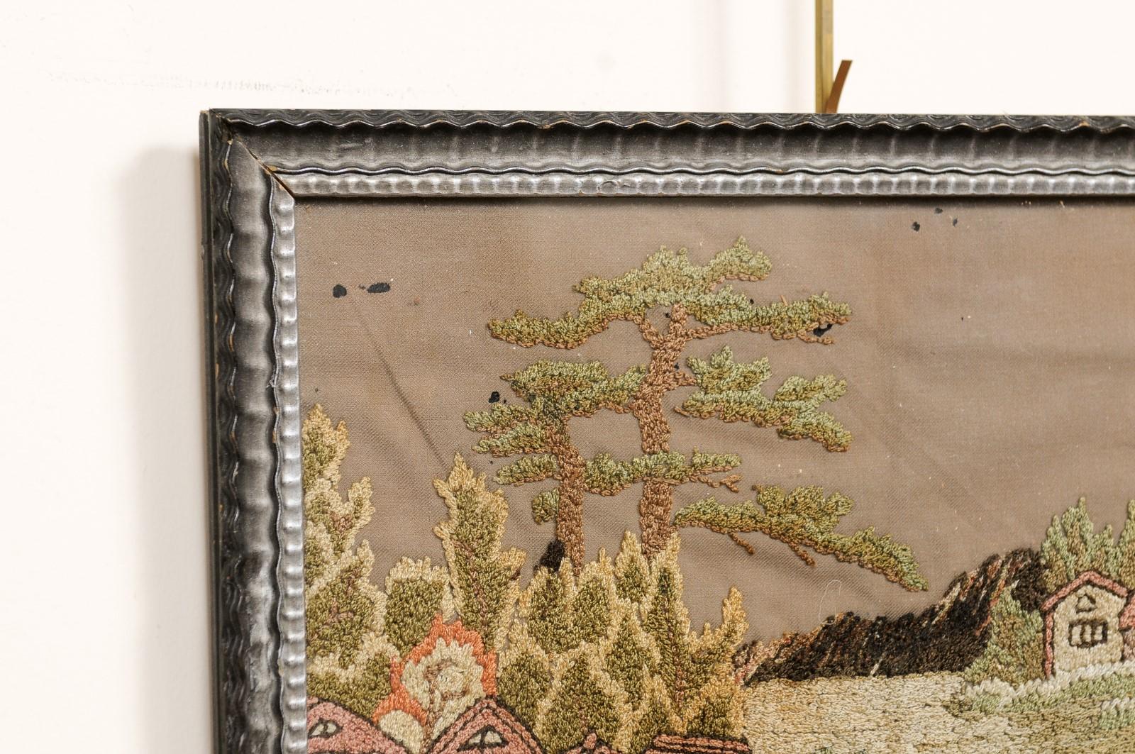  Framed 19th Century English Embroidery of a Country Landscape For Sale 2