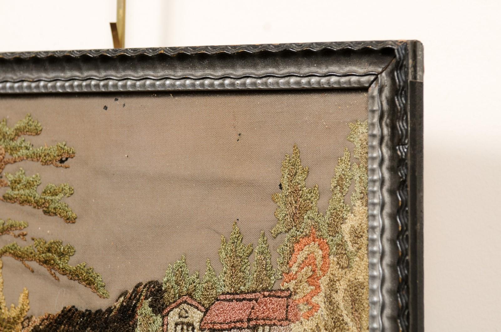  Framed 19th Century English Embroidery of a Country Landscape For Sale 3